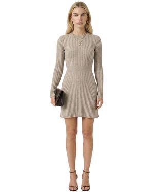 Modenaire Ribbed Knit Long-sleeve Flared-hem Sweater Dress - White