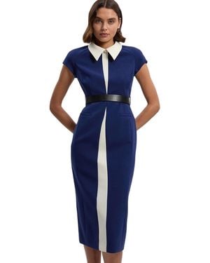 Karen Millen Contrast Collar Tailored Midi Dress - Blue