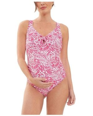 Ripe Maternity Maternity Ripe Janis Tie Front One Piece Hot Pink/white