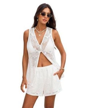 CUPSHE In My Soft Era Cover Up Top Shorts - White