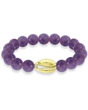 Macy's Genuine Stone Bead Puka Cowrie Shell Stretch Bracelet - Purple