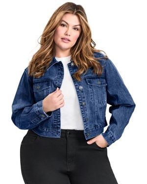Avenue Plus Size Emma Denim Cropped Jacket - Blue