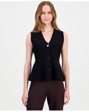 Anne Klein V-neck Button-front Peplum Vest - Black