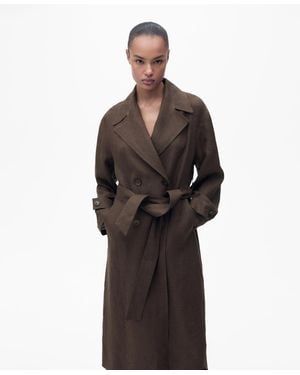 Mango Double Breasted Linen Trench Coat - Brown