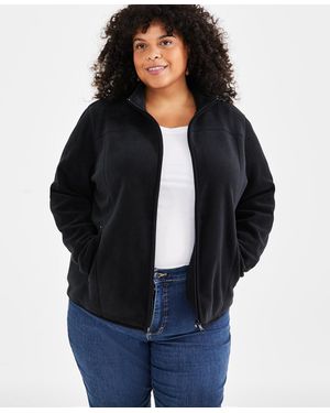 Style & Co. Plus Size Solid Polar Fleece Zip-front Jacket - Blue