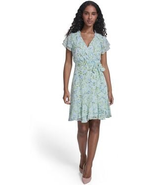 Tommy Hilfiger Flutter-sleeve Wrap Dress - Blue