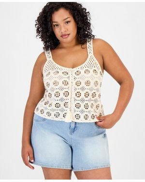 And Now This Trendy Plus Size Sequin Crochet Tank - Blue