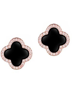 Adornia Rose Gold Halo Clover Stud Earrings - Black
