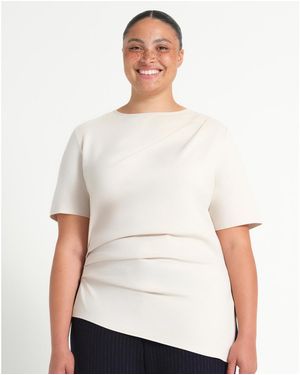 Estelle Plus Size Sasha Assymetric Pleated Modern T-shirt Top - White