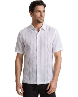 Cubavera Linen-blend Short Sleeve Classic Fit Point Collar Button-up Shirt - White