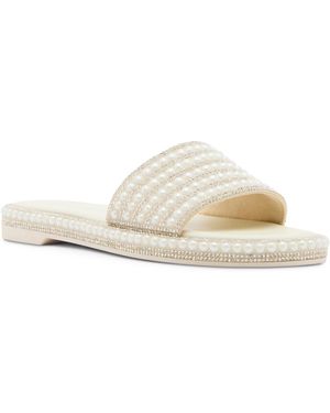 Madden Girl Addiie Rhinestone Platform Slide Sandals - White