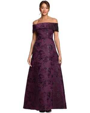 Xscape Off The Shoulder Brocade Print Ball Gown - Purple
