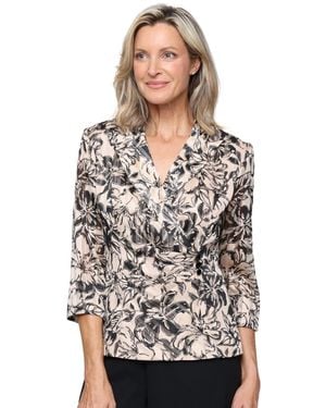 Alex Evenings Chiffon Collared Printed Burnout Blouse - Gray