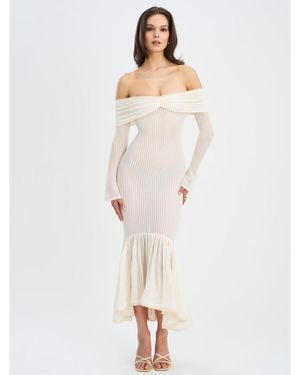 Miss Circle Kaedyn Off Shoulder Long Sleeve Crochet Mermaid Maxi Dress - White