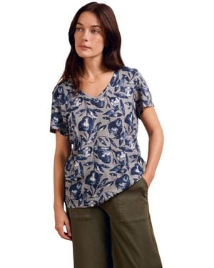 Celtic & Co. Relaxed V-neck Linen Blend T-shirt - Blue