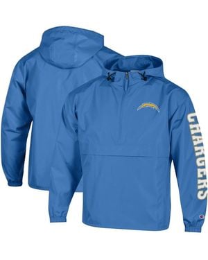 Champion Los Angeles Chargers Packable Hooded Windbreaker Half-zip Jacket - Blue