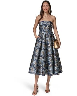 Donna Karan Printed Jacquard Strapless Gown - Blue