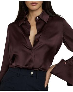 Reiss Ameira Silk Long-sleeve Point-collar Blouse - Brown