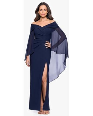 Xscape Petite Off-the-shoulder Cape Dress - Blue