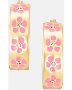 KARL LAGERFELD Gold-tone Enamel Flower Inlay Small Hoop Earrings - Pink