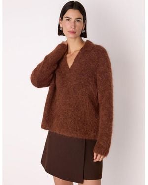 Whistles Alpaca Collar Neck Knit Sweater - Brown