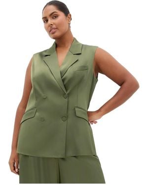 City Chic Plus Size Rylie Satin Double-breasted Tailored-fit Vest - Green