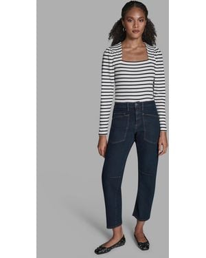 BCBGMAXAZRIA Seamed Barrel Mid-rise Jeans - Blue