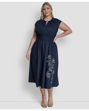 DKNY Plus Size Jewel Neck Midi Dress - Blue