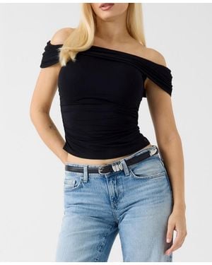 Guess Off-the-shoulder Shirring Artimis Top - Black