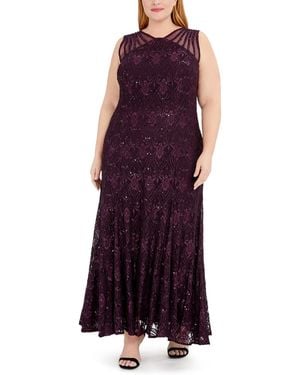 R & M Richards Plus Size Sequin Lace Gown - Purple