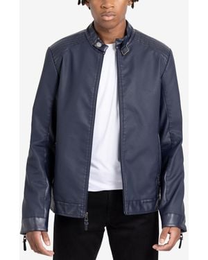 Xray Jeans Pu Racer Jacket With Faux Shearling Lining - Blue