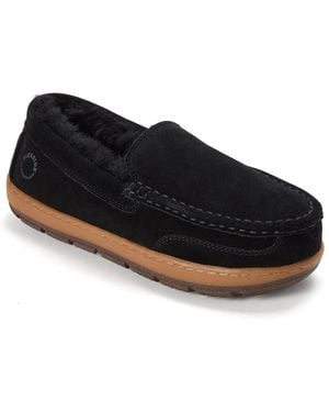Dearfoams Fireside By Melbourne rugged Loafer Water-resistant Genuine Suede Slippers - Black