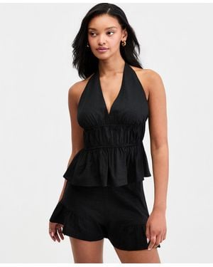 BarIII Linen-blend Halter Top - Black