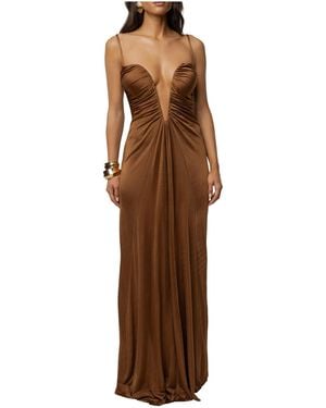 JLUXLABEL Auric Deep Plunge Maxi Dress - Brown