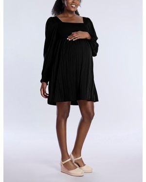 Motherhood Maternity Maternity Smocked Babydoll Long Sleeve Mini Dress - Black