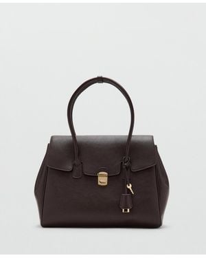 Mango Medium City Flap Handbag - Black