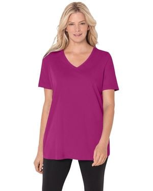 Woman Within Plus Size Perfect Short-sleeve V-neck Tee - Purple