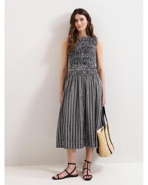 Phase Eight Chiara Smocked Stripe Midi Dress - Gray