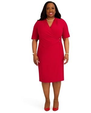 Kasper V-neck Midi Dress - Red