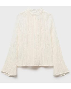 Mango Bow Textured Blouse - White