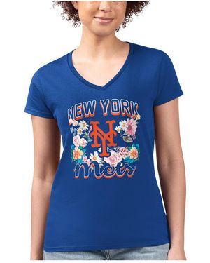 G-III 4Her by Carl Banks New York Mets Flowers Graphic Fitted V-neck T-shirt - Blue