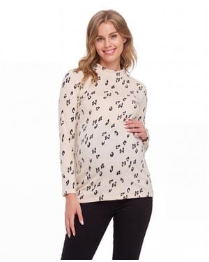 Hello Miss Leopard Sweater Knit Mock Neck Top - Natural