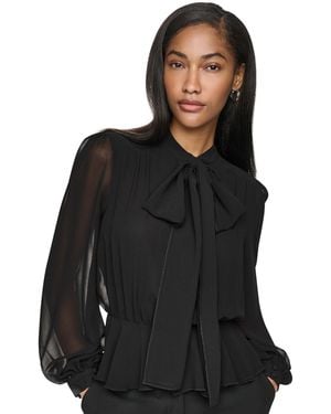 DKNY Tie-neck Long-sleeve Blouse - Black