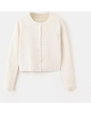 Mango Textured Knit Cardigan Sweater - White