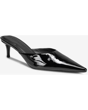 Black Suede Studio Vivian Pointed Toe Kitten Heel Mule Pumps - Black