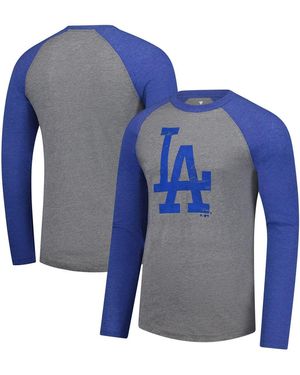 Fanatics Heather Gray/heather Royal Los Angeles Dodgers Weathered Logo Tri-blend Raglan Long Sleeve T-shirt - Blue