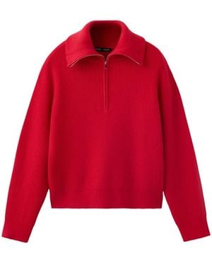 Mango Contrasting Zipper Collar Sweater - Red