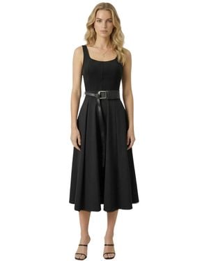 Modenaire Belted Scoop-neck Midi Dress - Black