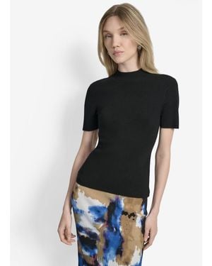 DKNY Cap-sleeve Mock Neck Sweater - Black