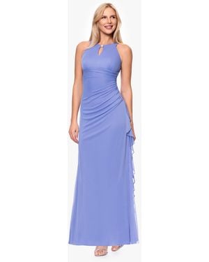 B & A by Betsy and Adam Betsy & Adam Petite Ruched Embellished Gown - Blue